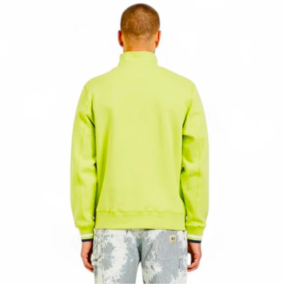 Stussy Contrast Rib Mock Neck Cotton Fleece Sweatshirt Men's Sz M Navy & Lime - Picture 3 of 16